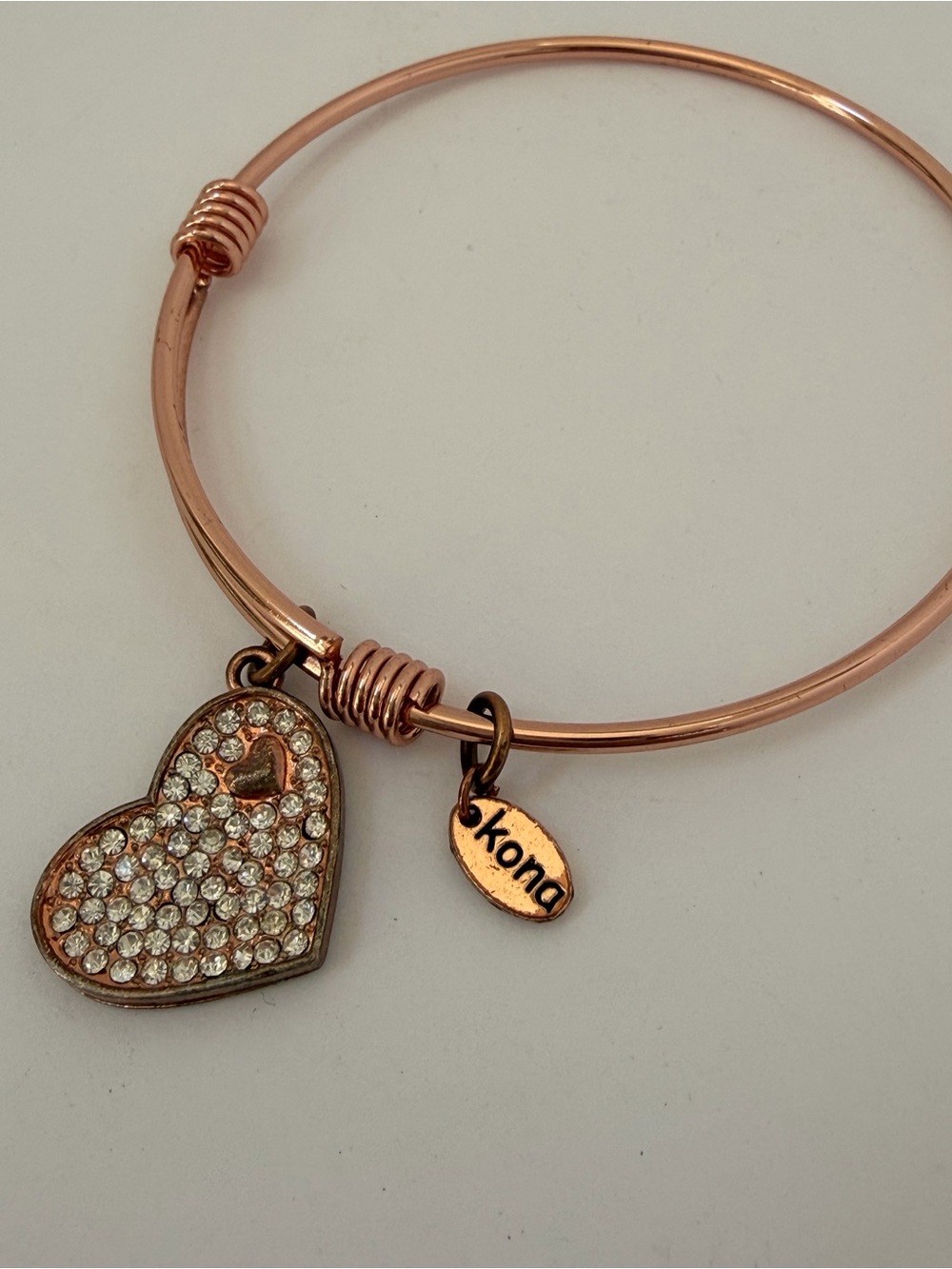 Kona Sol Rose Gold Heart Charm Bangle with Crystal Pavé